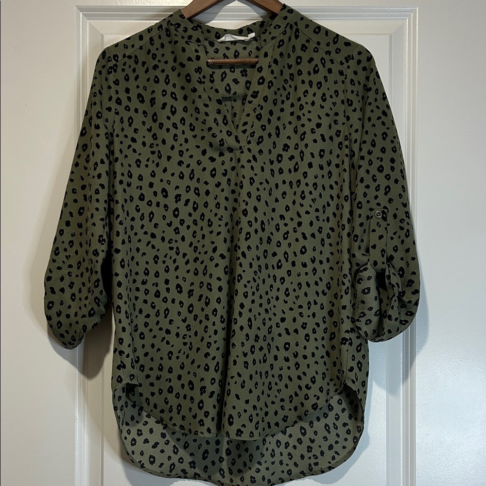 Lush Olive Green Animal Print Blouse